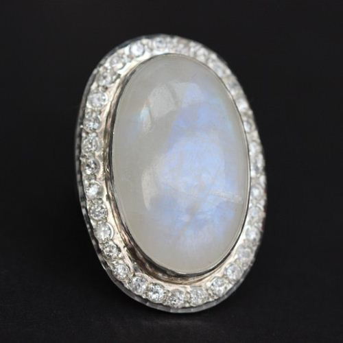 Rainbow moonstone ring - Artisan statement silver ring