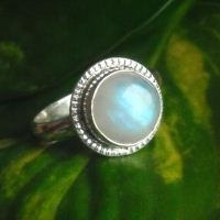 Rainbow moonstone ring, Genuine round moonstone silver ring