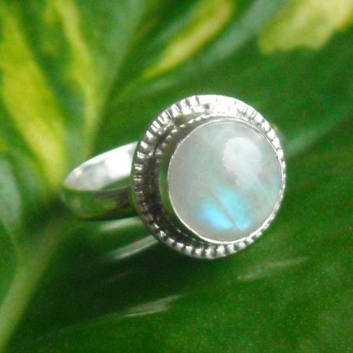 Rainbow moonstone ring, Genuine round moonstone silver ring