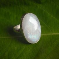 Rainbow moonstone ring, Large oval moonstone sterling silver ring