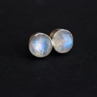 Rainbow moonstone stud earrings, Gift for her, Silver stud