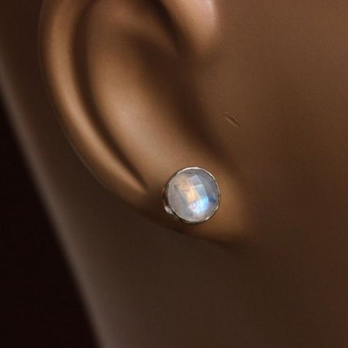 Rainbow moonstone stud earrings, Gift for her, Silver stud