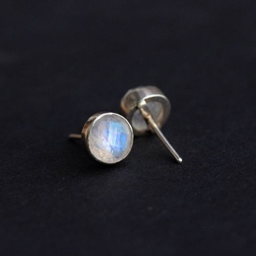 Rainbow moonstone stud earrings, Gift for her, Silver stud