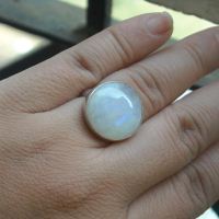 Rainbow moonstone wedding ring, Round moonstone silver gift