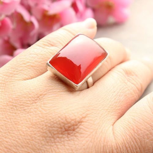 Rectangle ring, Carnelian ring, Carnelian sterling silver jewelry