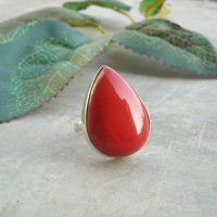 Red Coral Ring, Drop ring, Bamboo Coral ring, Sterling silver gemstone ring, Size 10 Other sizes also available