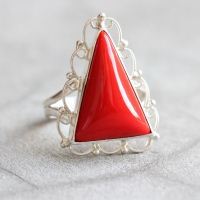 Red Coral Ring, One of a kind ring, Silver filigree ring 