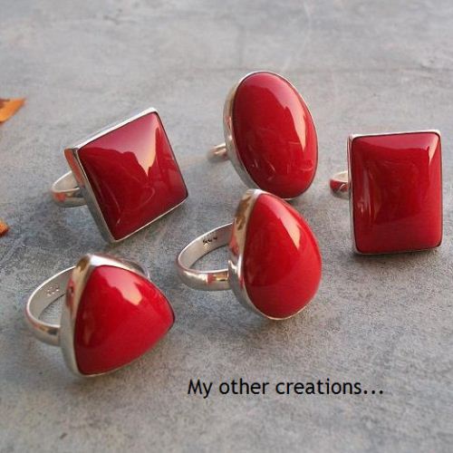Red Coral Ring, Oval ring, Red stone silver ring