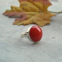 Red Coral Ring, ROUND ring, Coral ring, Sterling silver gemstone ring, Size 7 Other sizes also available