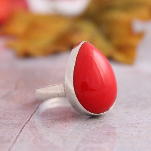 Red Coral Ring-R-Size-7 (COR-2-58) | Rananjay Exports