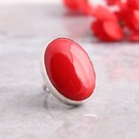 Red Coral Ring, oval ring, Coral ring, Sterling silver gemstone ring, Size 7 Other sizes also available