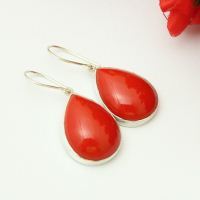 Red Coral earrings, Coral dangle earrings, Tear drop silver jewelry