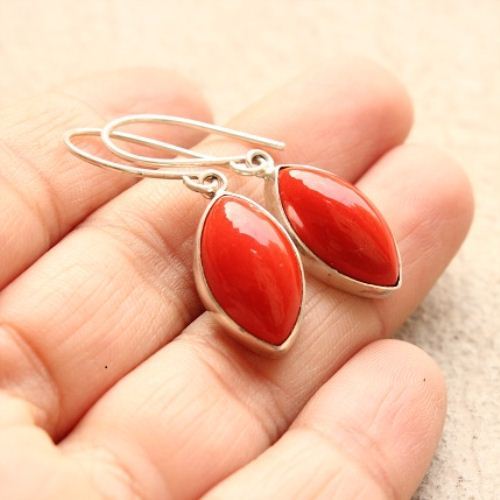 Red Coral earrings, Sterling silver gemstone earrings, Artisan jewelry