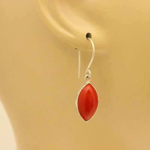 Red Coral earrings, Sterling silver gemstone earrings, Artisan jewelry