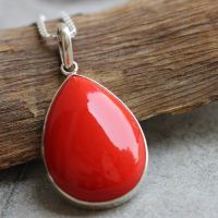 Red Coral pendant, Drop pendant, Handmade silver pendant chain