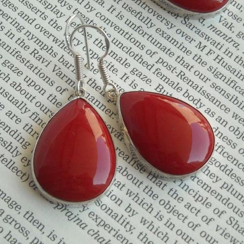 Red Coral set, Coral Jewelry, Silver pendant earrings set