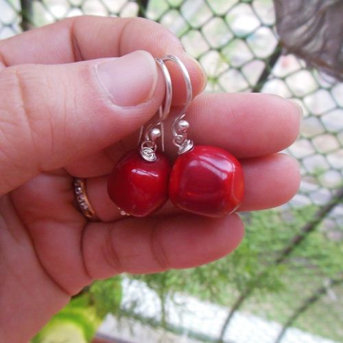 Red bamboo Coral handmade sterling silver earrings