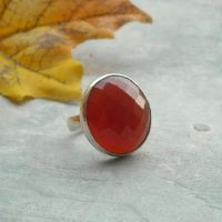 Red carnelian ring, Round carnelian silver ring, Cocktail jewelry