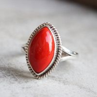 Red coral Ring, Artisan silver ring, Gemstone silver ring