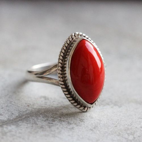 Red coral Ring, Artisan silver ring, Gemstone silver ring