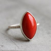 Red coral Ring, Artisan ring, Gemstone sterling silver ring