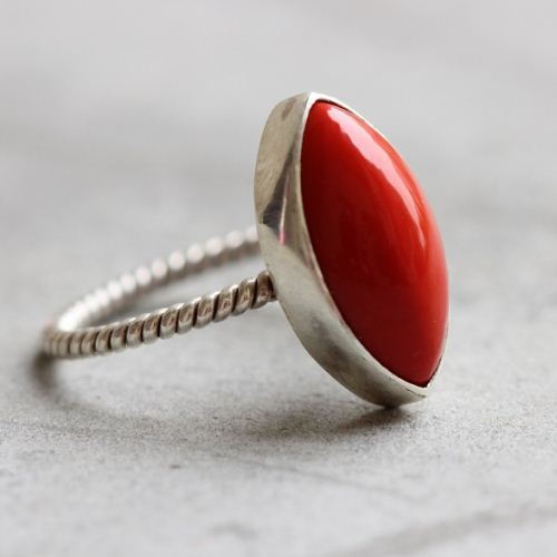 Red coral Ring, Artisan ring, Gemstone sterling silver ring