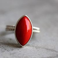 Red coral Ring, Silver stack ring set, Red stone
