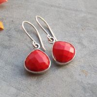 Red coral earrings, Coral silver earrings, Coral dangle earrings