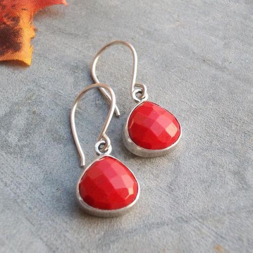 Red coral earrings - Coral silver earrings - Coral dangle earrings