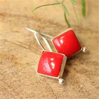 Red coral earrings - Coral silver earrings - Coral dangle earrings