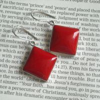 Red coral earrings, Hook earrings, Cushion cut gemstone silver earrings