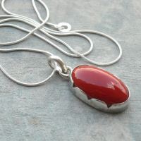 Red coral pendant chain, Artisan silver jewelry, Handmade unique