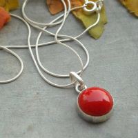 Red coral pendant chain, Unique handmade silver jewelry