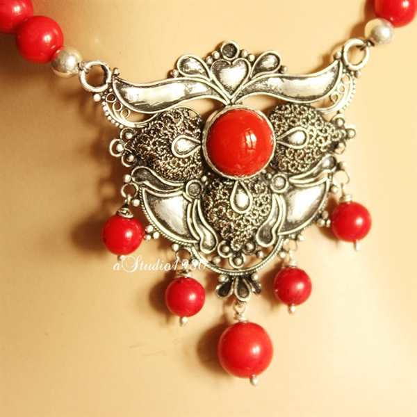 Red coral pendant necklace - red necklace - gift for wife