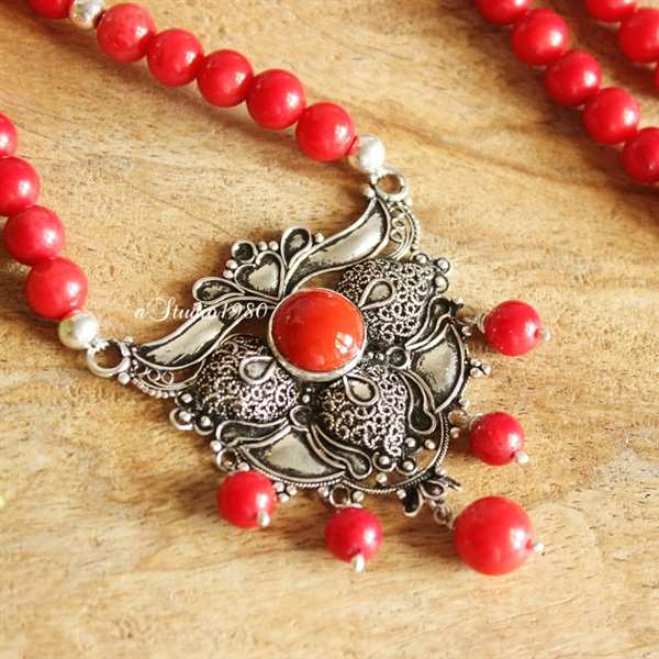 Red coral pendant necklace - red necklace - gift for wife