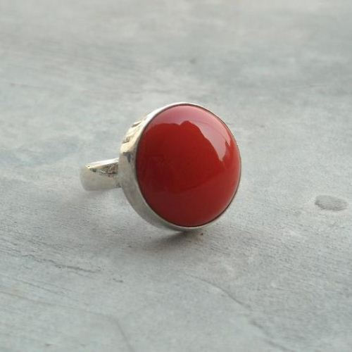 Red coral ring - 14mm round ring - 925 Sterling silver gemstone ring