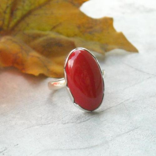 Buy Red coral silver ring, Artisan rings, Oval red coral