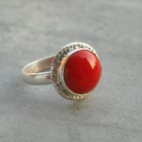Red coral sterling silver artisan gemstone ring