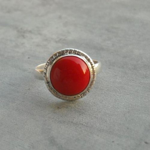 Red coral sterling silver artisan gemstone ring