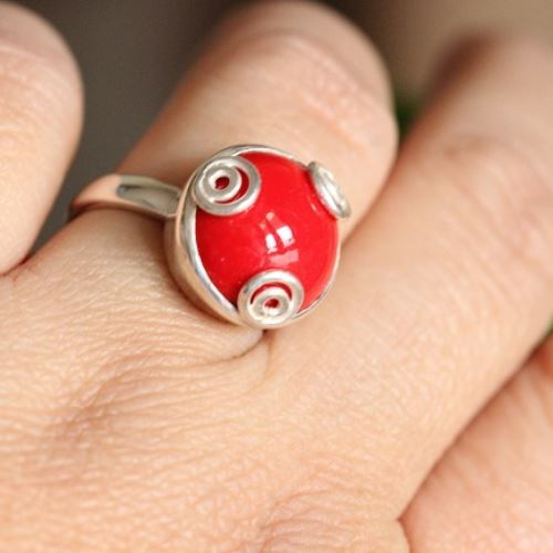 Red coral sterling silver ring, Handmade gemstone jewelry, Gift ideas