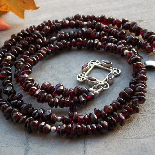 Red Garnet Necklace - Silver Necklace - Garnet Bead Necklace Jewelry