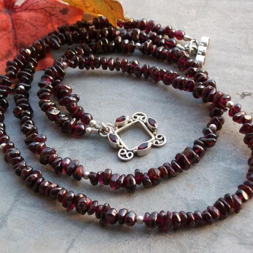 Red garnet necklace - Silver necklace - Garnet bead necklace jewelry