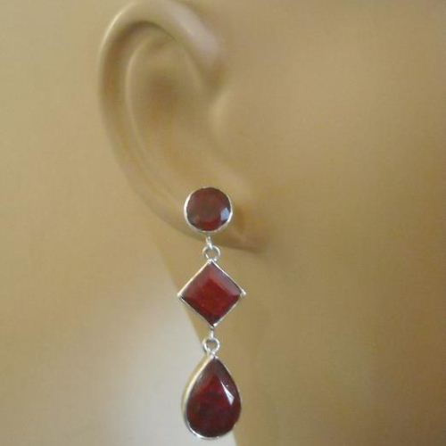 Red ruby dangle earrings, Natural ruby sterling silver earrings
