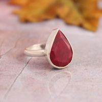 Red ruby ring, Precious ring, Pear drop sterling silver ruby ring