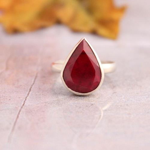 Red ruby ring, Precious ring, Pear drop sterling silver ruby ring