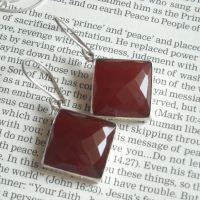 Reddish brown chalcedony earrings, Sterling silver square earrings