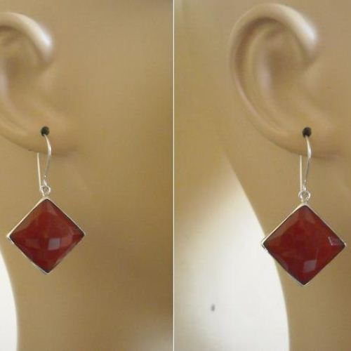 Reddish brown chalcedony earrings - Sterling silver square earrings