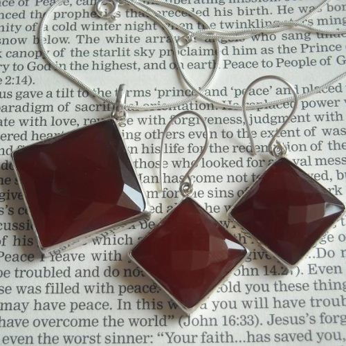 Reddish brown chalcedony earrings - Sterling silver square earrings