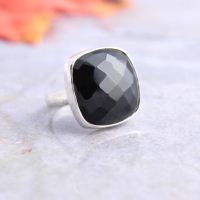 Rock Star Rings, Faceted black onyx ring, 925 Silver black ring