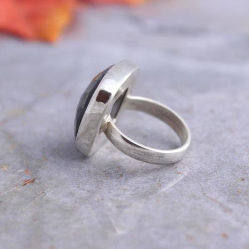 Rock Star Rings - Faceted black onyx ring - 925 Silver black ring